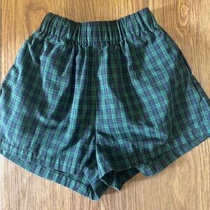 SHEIN Green and Navy Plaid Elastic Waist Athletic Shorts